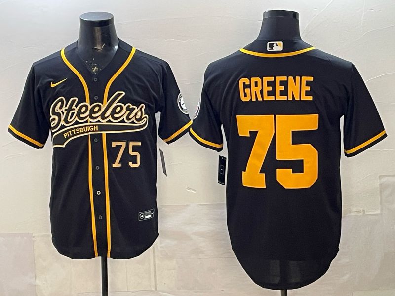 Men 2026 Pittsburgh Steelers #75 Greene Black Joint Name Nike Limited NFL Jersey style 05